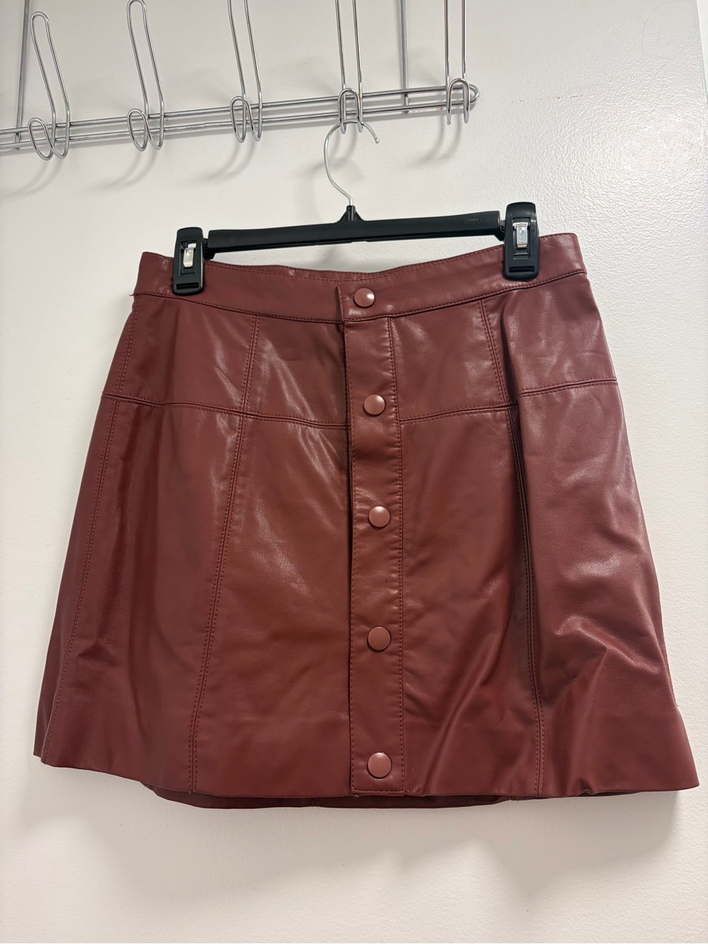 Free People Faux Leather Button-Front Mini Skirt - Brick Red